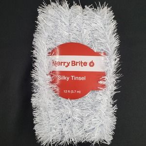 Merry Brite White Tinsel Garland 12 ft Silky Holiday Decor Christmas Tree Crafts